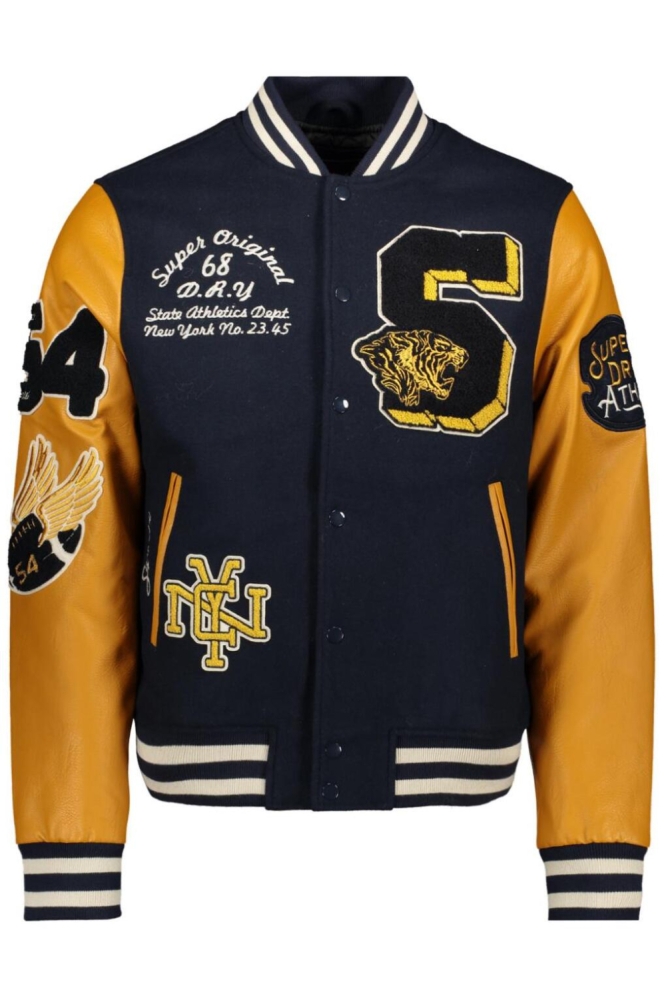VINTAGE PATCHED VARSITY JKT M5012183A ECLIPSE NAVY/MUSTARD